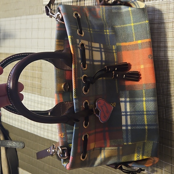 Dooney & Burke Madras Plaid Small Tassel Ladybug Tote Bag / Satchel EUC - Picture 12 of 16